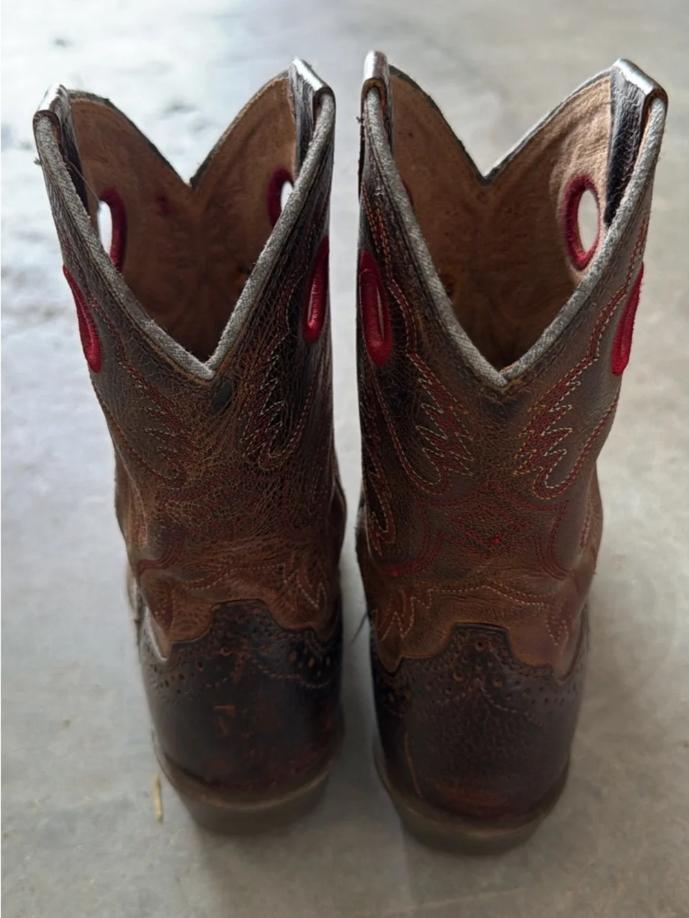 Brown Leather Kids Western Boots with Red Stitching